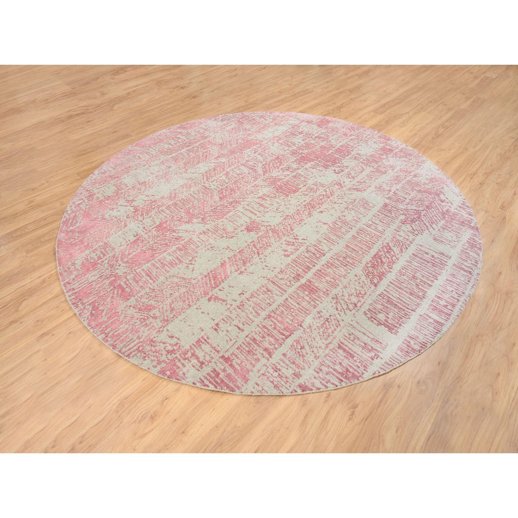 Indien Tapis rond 10'x10' Rose, laine et soie d'art Jacquard, tissé à la main en vente