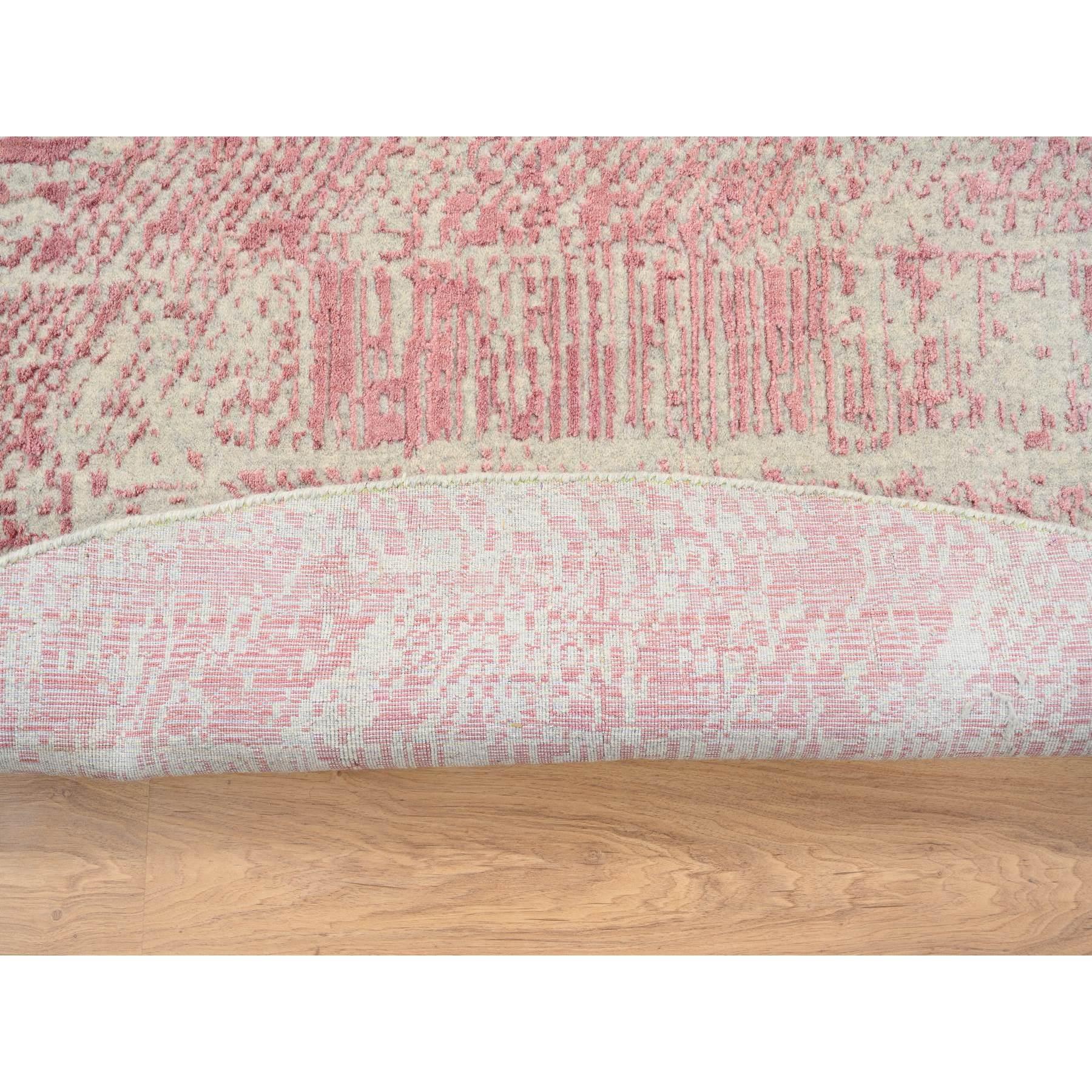 Noué à la main Tapis rond 10'x10' Rose, laine et soie d'art Jacquard, tissé à la main en vente