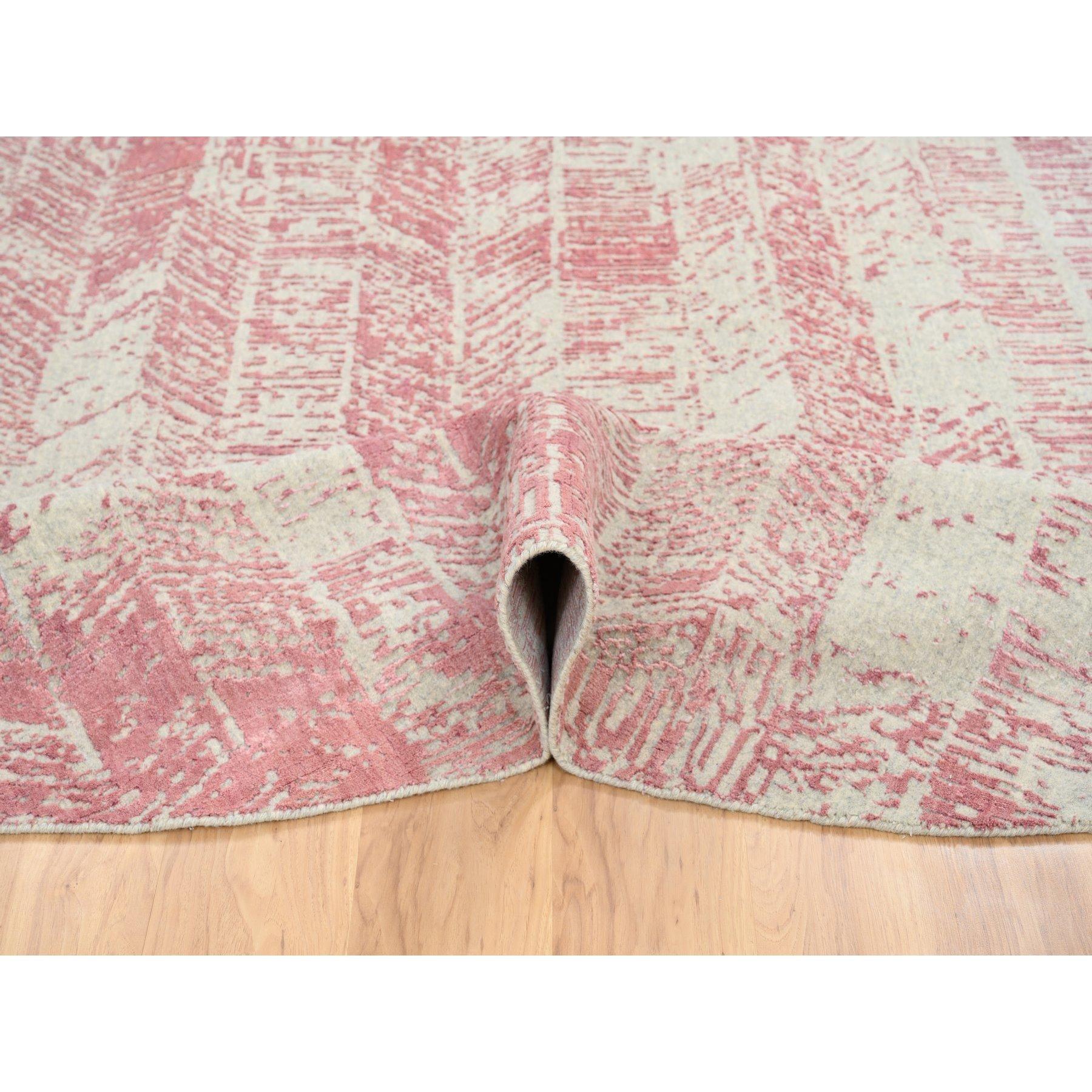 Tapis rond 10'x10' Rose, laine et soie d'art Jacquard, tissé à la main Neuf - En vente à Carlstadt, NJ