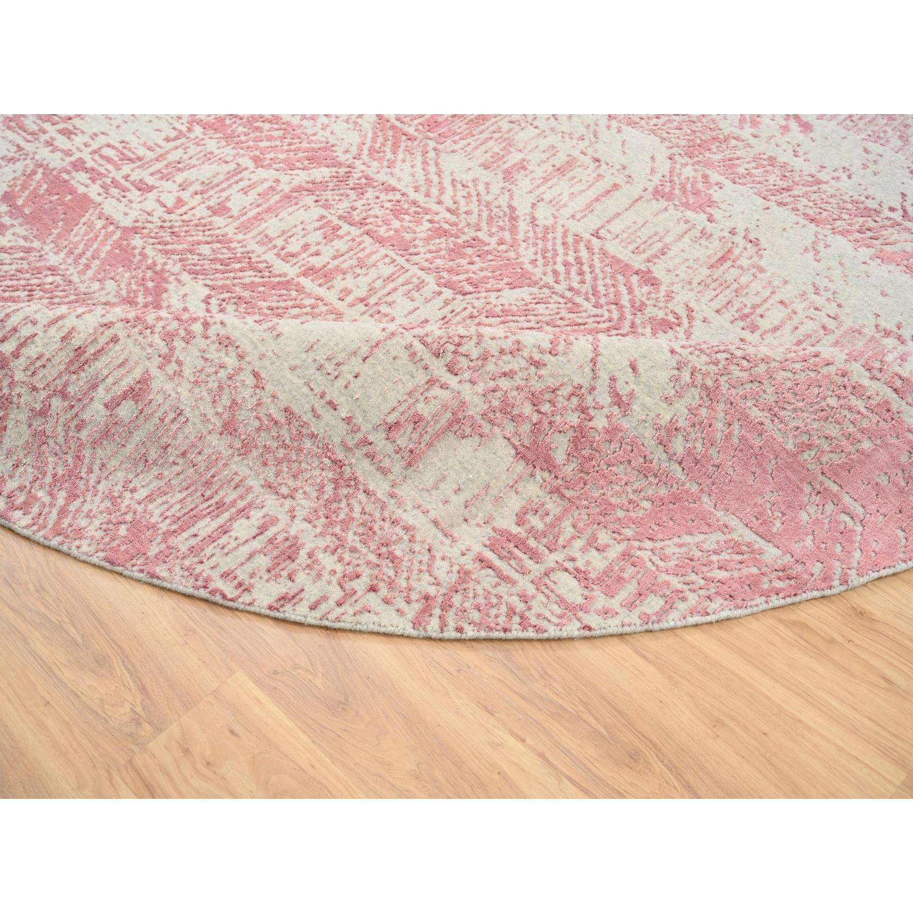 XXIe siècle et contemporain Tapis rond 10'x10' Rose, laine et soie d'art Jacquard, tissé à la main en vente