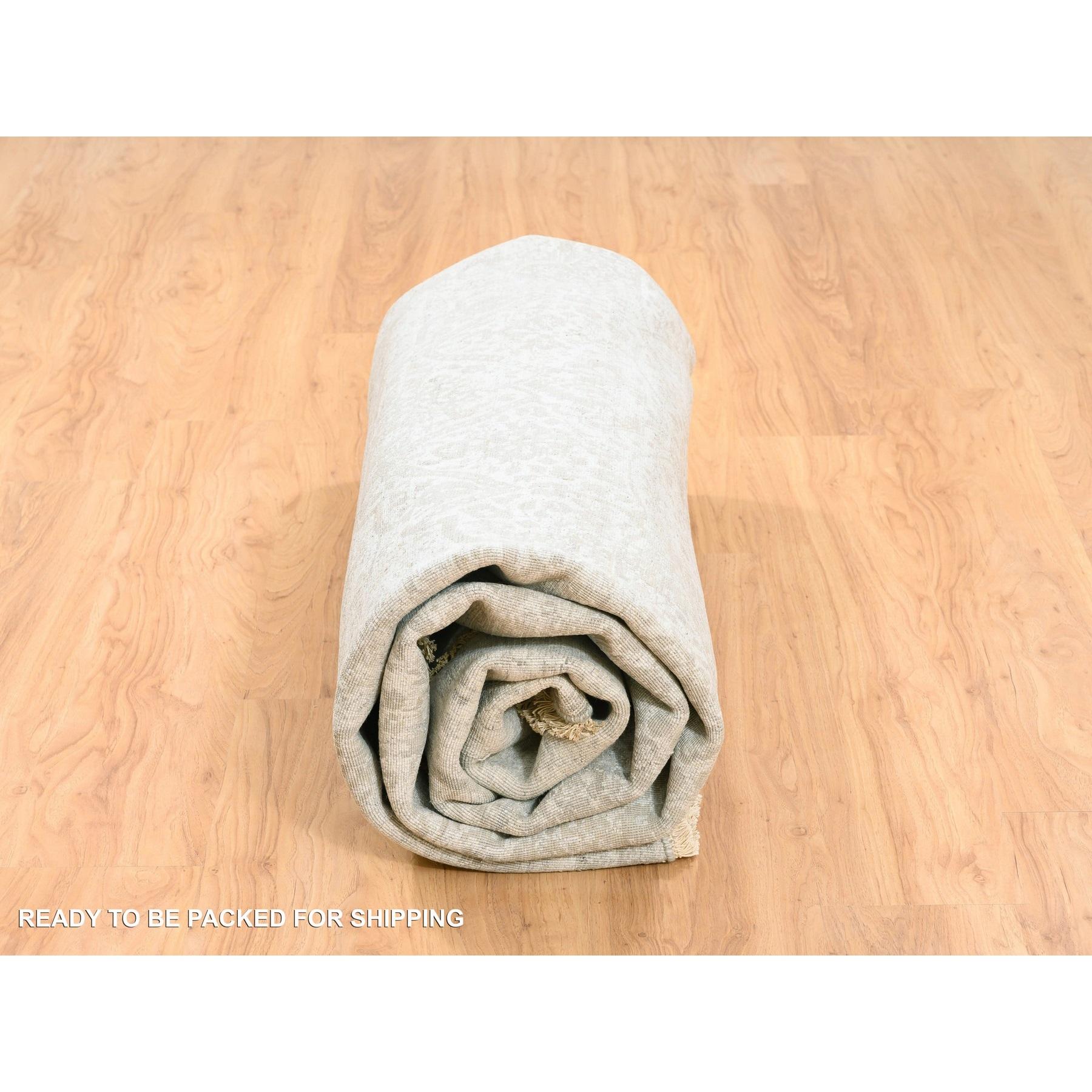 10'x10' Runder Grauer Gebrochener Persischer Design Wolle Und Reine Seide Handgeknüpfter Teppich im Angebot 5