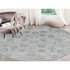 10'x10' Round Ivory Silk With Textured Wool Tabriz Hand Knotted Oriental Rug