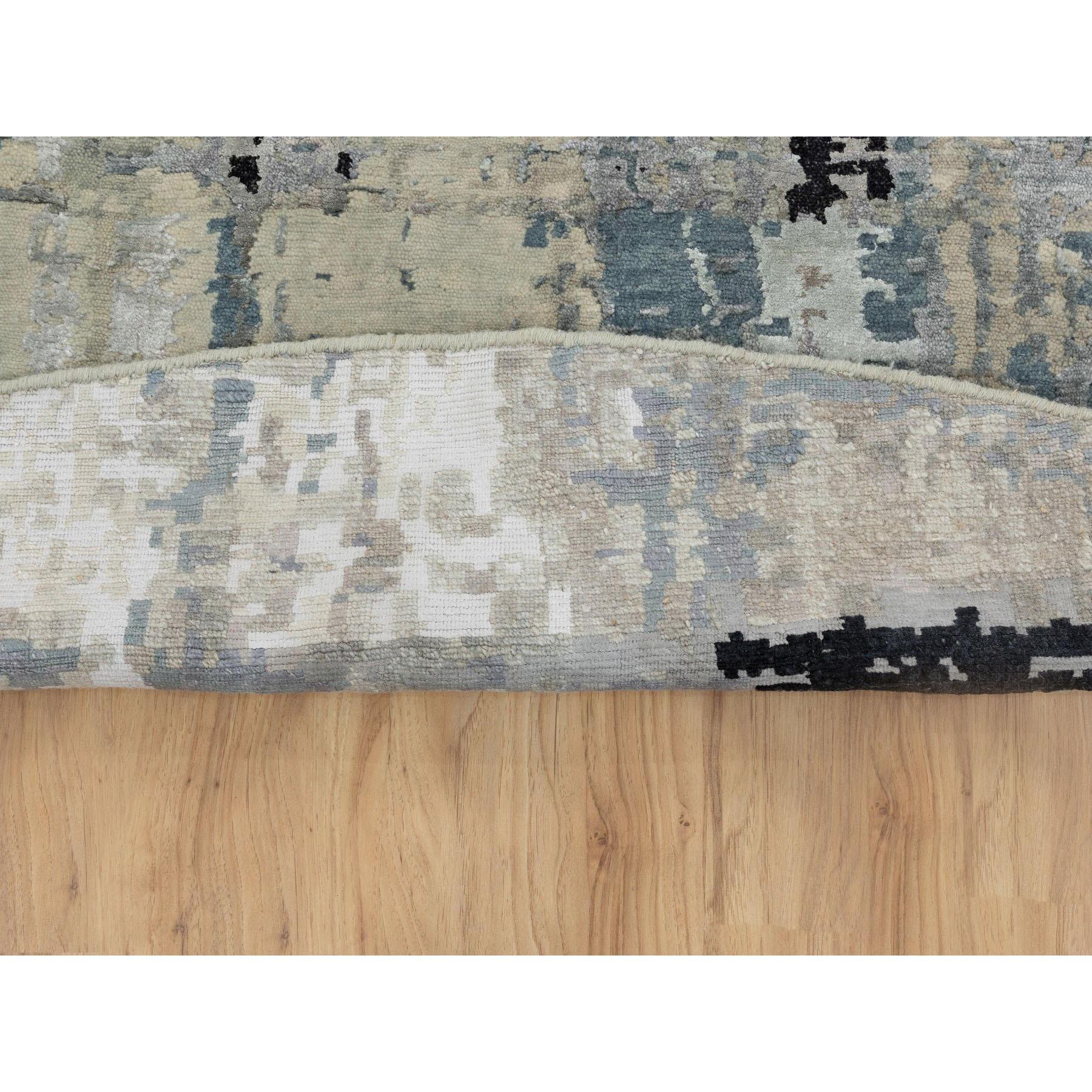 Annodato a mano Tappeto rotondo 10'x10' in lana e seta blu argento con disegno astratto annodato a mano in vendita