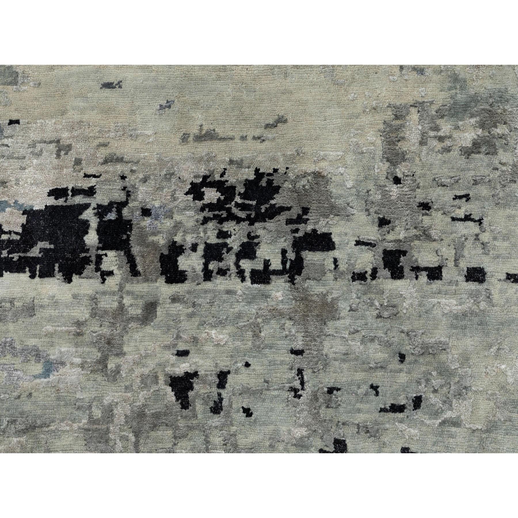 Tappeto rotondo 10'x10' in lana e seta blu argento con disegno astratto annodato a mano in vendita 1