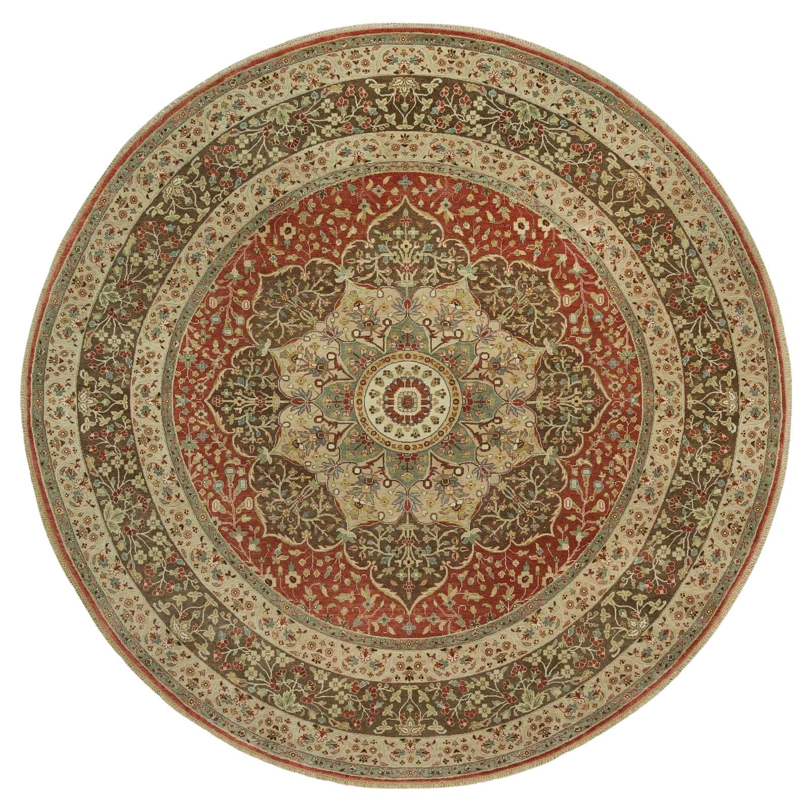 10'x10' Rojo Rufo Anudada a Mano Tebraz Lana Antigua Alfombra Oriental de Corredor