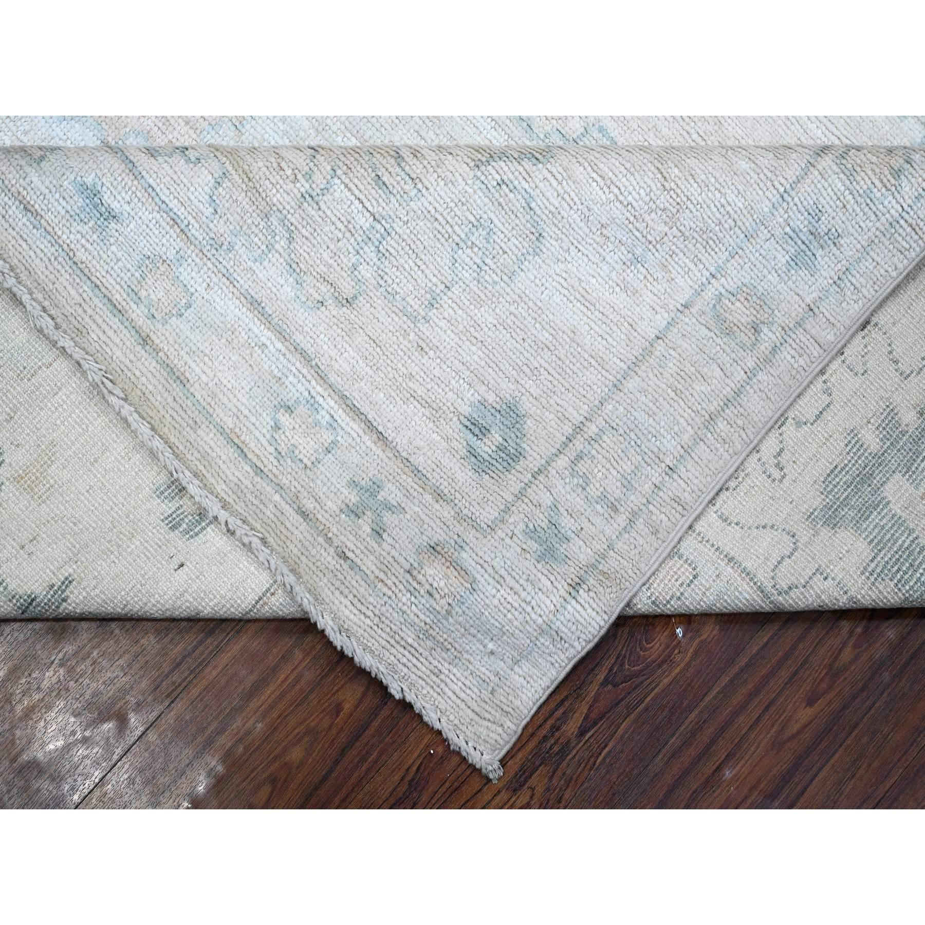 Wool 10'x10' Silver Gray Afghan Angora Oushak Village Pattern Square Oriental Rug For Sale