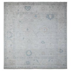 10'x10' Silver Gray Afghan Angora Oushak Village Pattern Square Tapis d'Orient