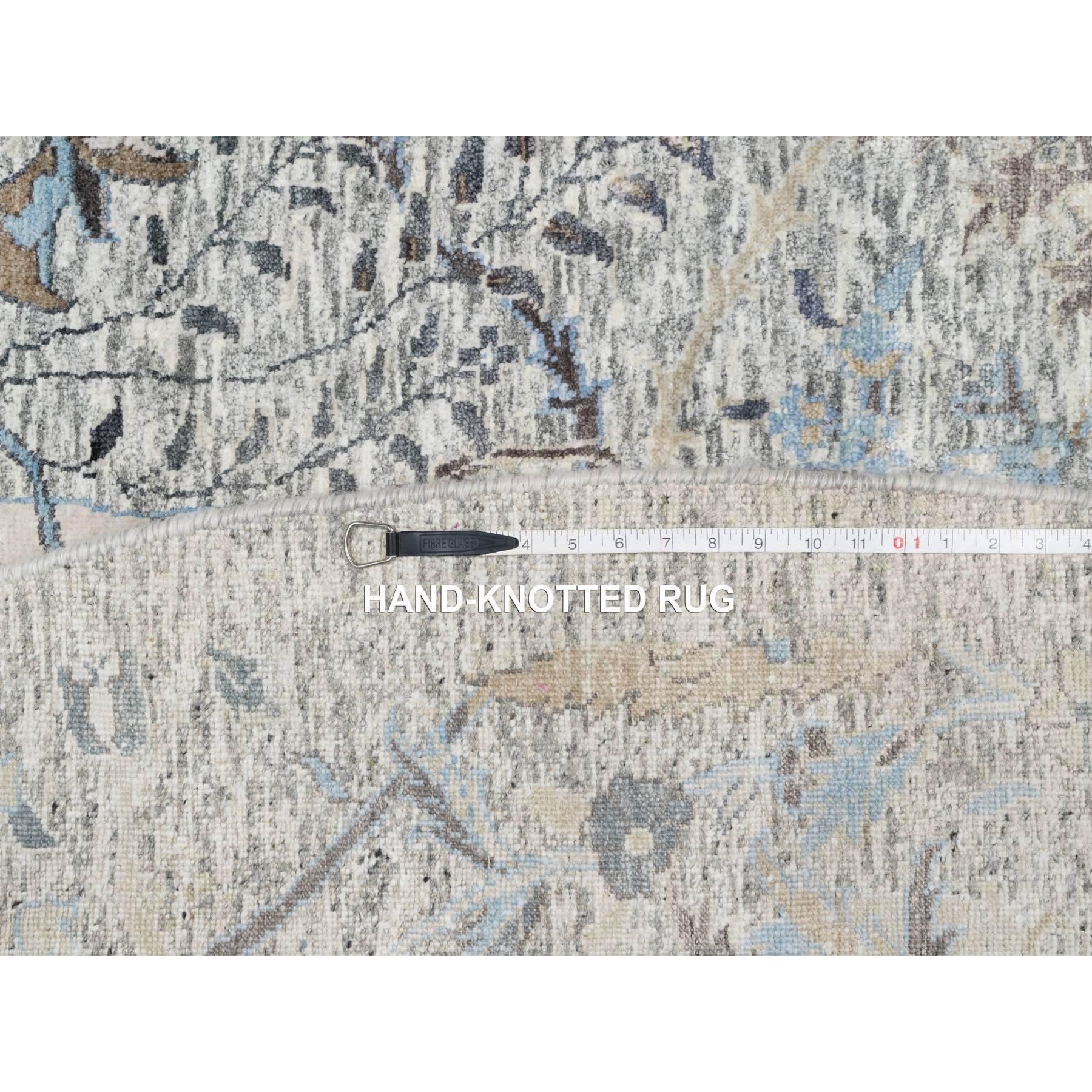 10'x10' Tahira Weiß Handgeknüpft Seide und Wolle Sichelblatt Runde Orientteppich im Angebot 6