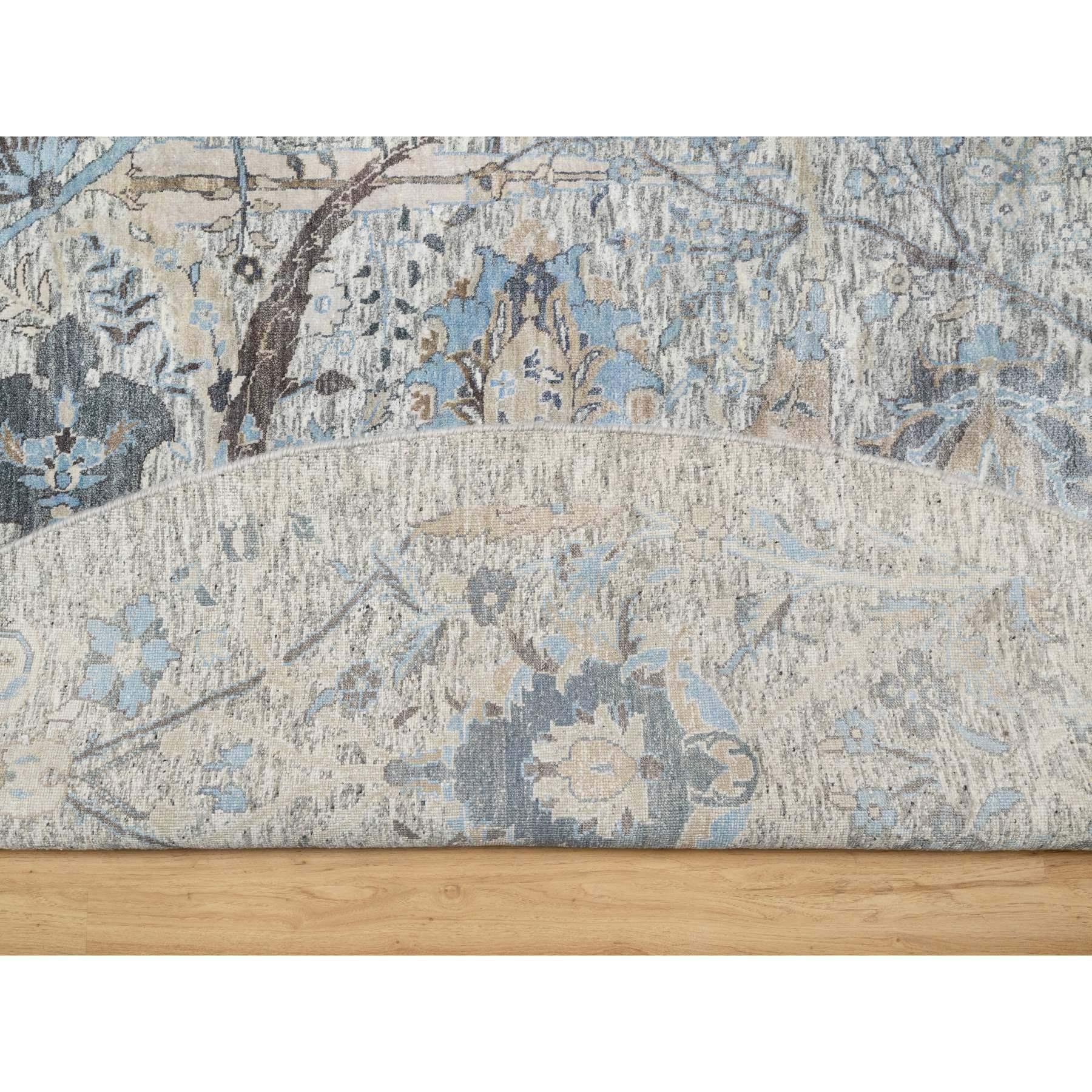 10'x10' Tahira Weiß Handgeknüpft Seide und Wolle Sichelblatt Runde Orientteppich im Zustand „Neu“ im Angebot in Carlstadt, NJ