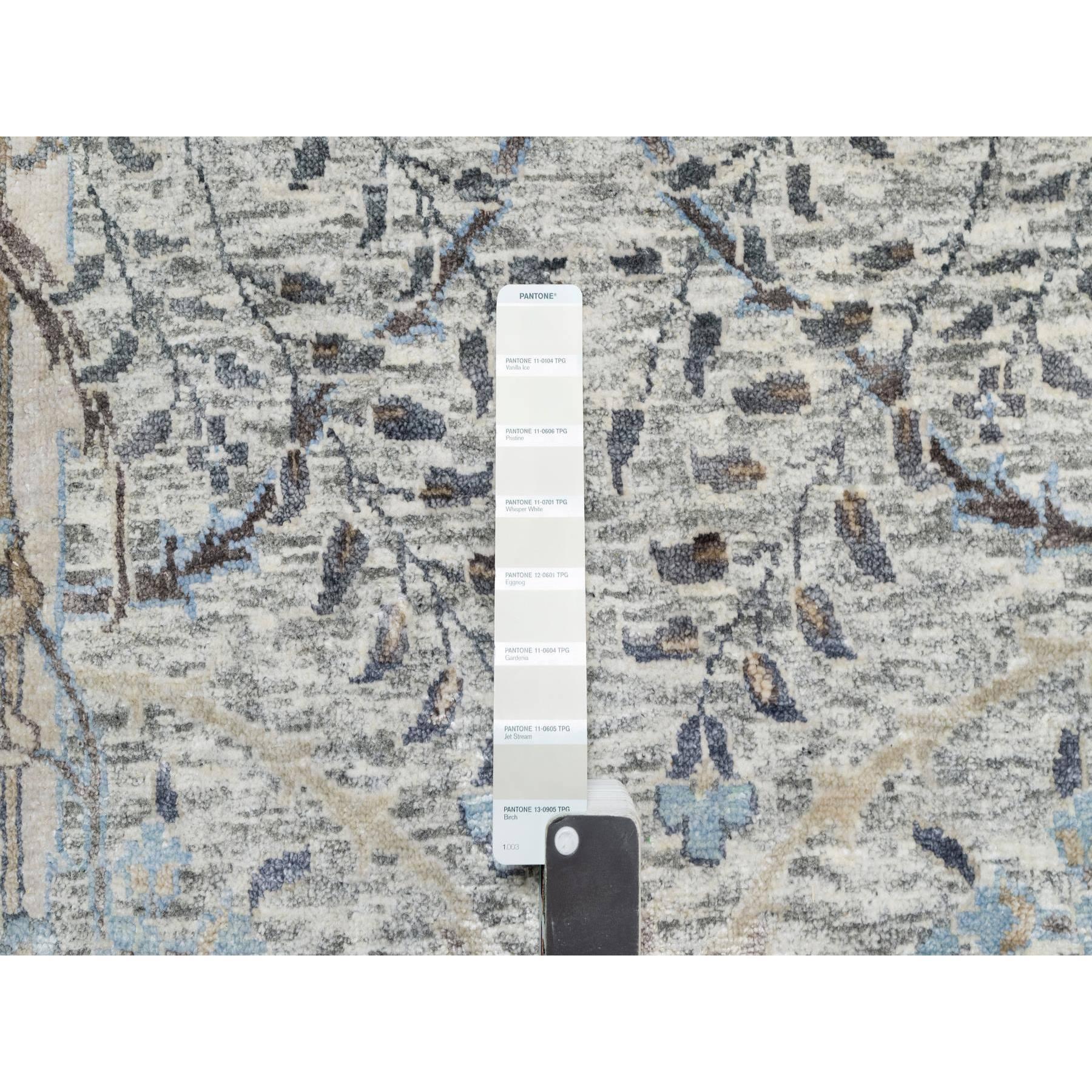 10'x10' Tahira Weiß Handgeknüpft Seide und Wolle Sichelblatt Runde Orientteppich im Angebot 2