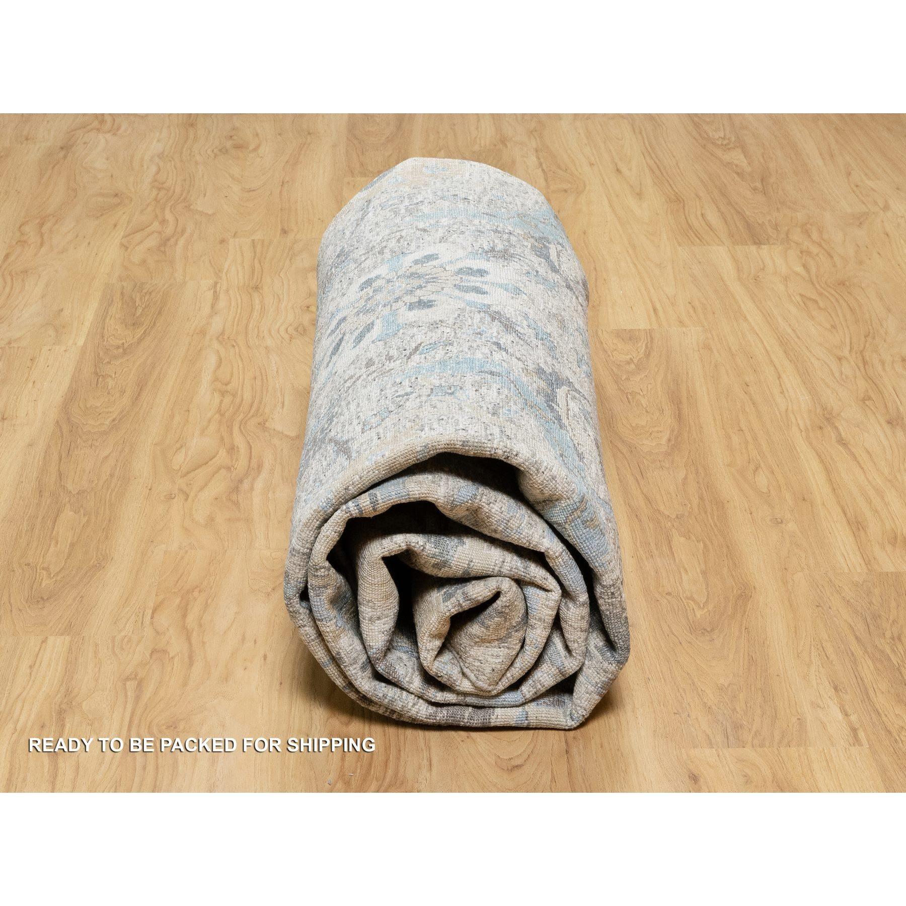 10'x10' Tahira Weiß Handgeknüpft Seide und Wolle Sichelblatt Runde Orientteppich im Angebot 4