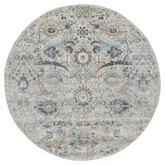10
x10
 Tahira Blanc Soie et Laine Feuille de faucille nouée à la main Tapis oriental rond
