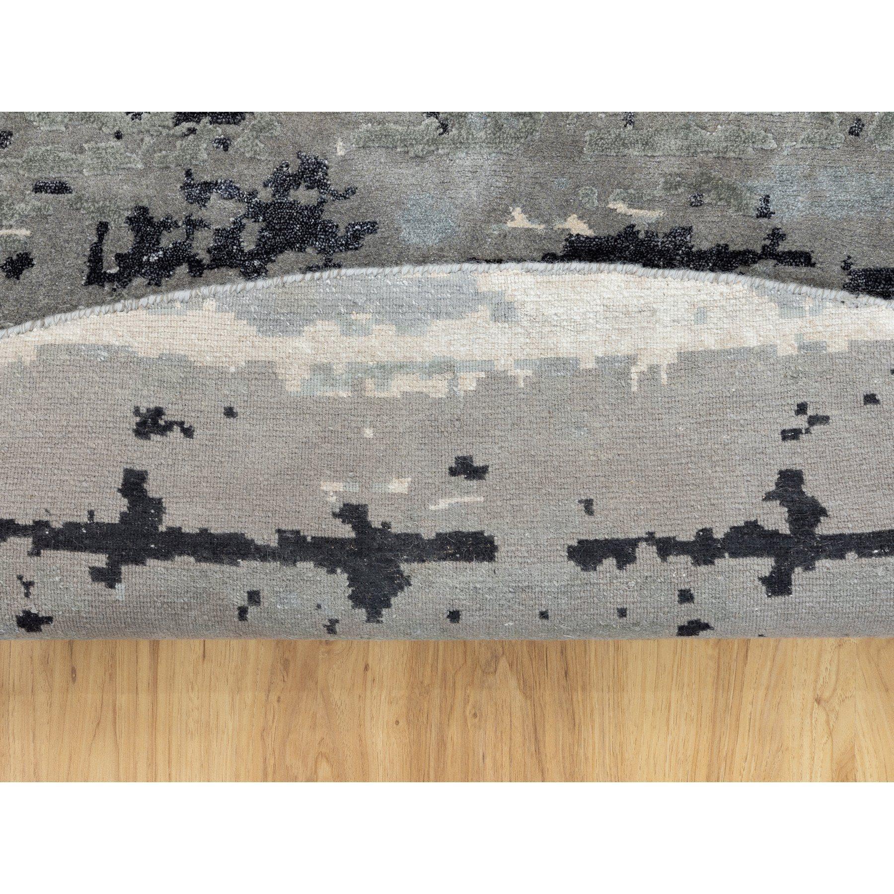 Hand-Knotted 10'x10' Taupe Hi-Low Pile Abstract Design Wool and Silk Hand Knotted Round Rug For Sale