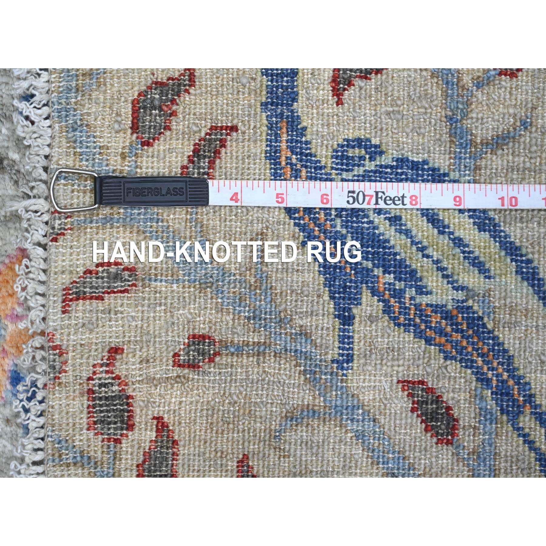 10'x10' Temperato Grigio Afgano Peshawar Lana Annodato a Mano Tappeto Orientale Rotondo in vendita 5