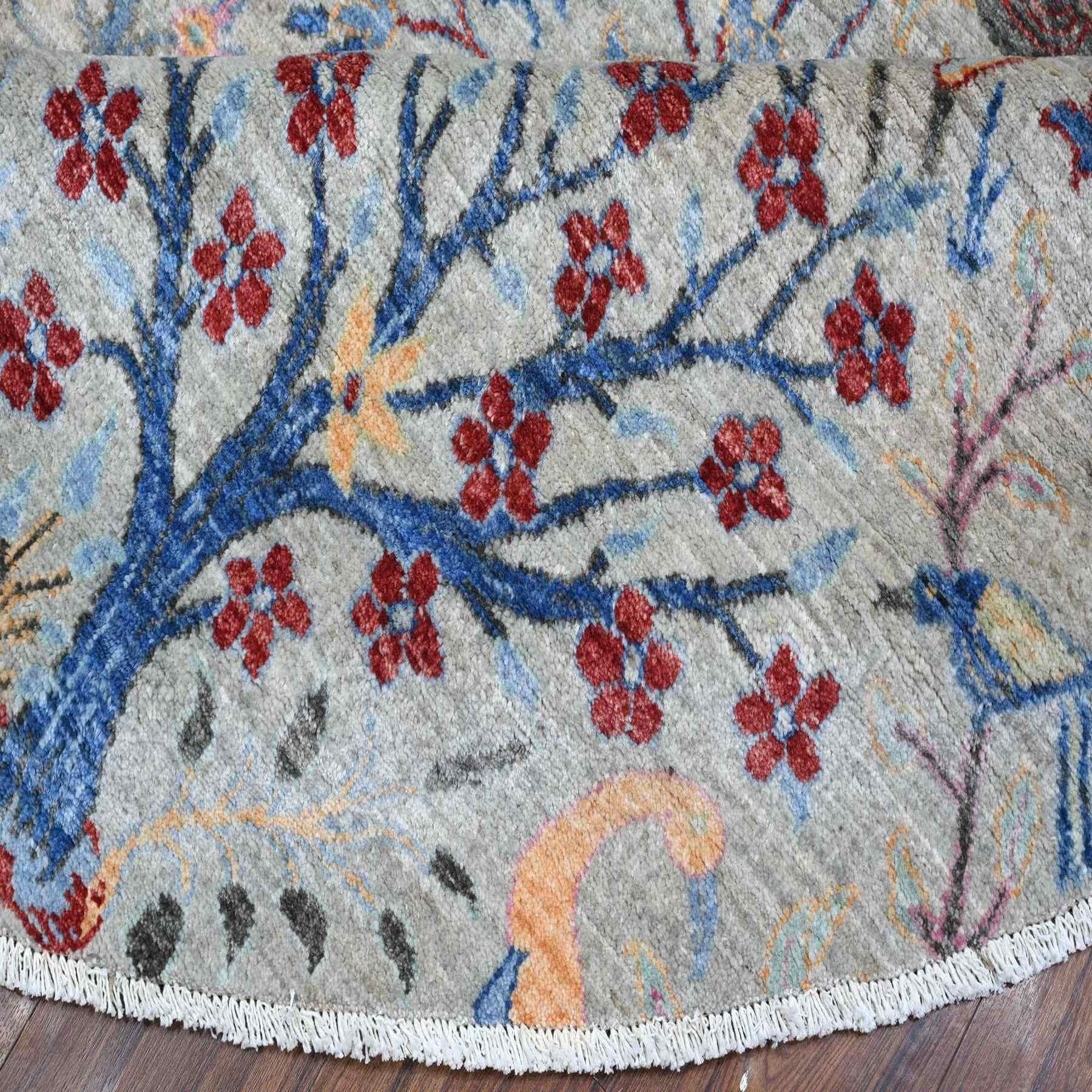 XXI secolo e contemporaneo 10'x10' Temperato Grigio Afgano Peshawar Lana Annodato a Mano Tappeto Orientale Rotondo in vendita