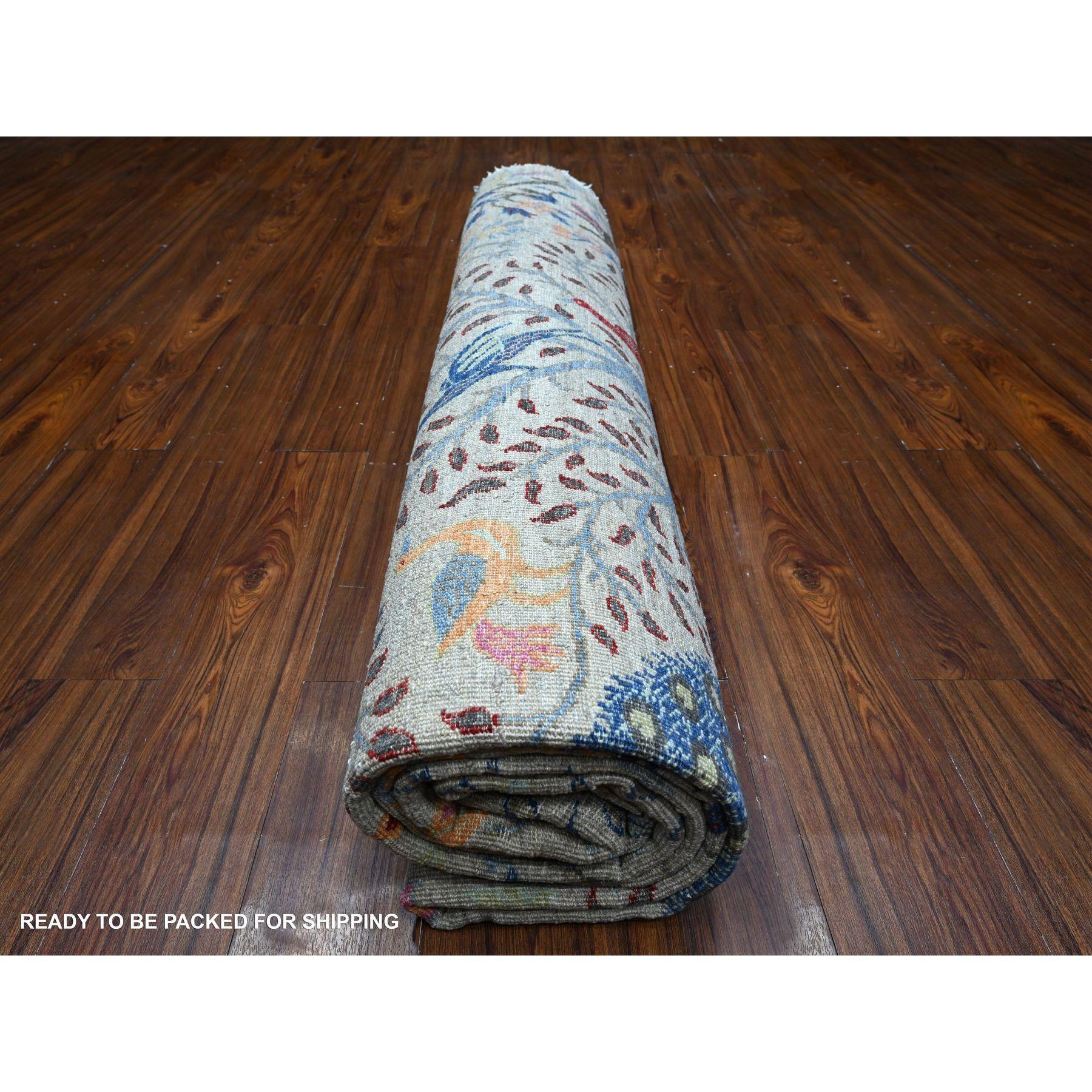 10'x10' Temperato Grigio Afgano Peshawar Lana Annodato a Mano Tappeto Orientale Rotondo in vendita 3