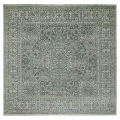 Tappeto quadrato in lana lucida 10'x10' Whiting annodato a mano e non colorato con motivo della dinastia Mamluke