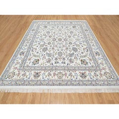 10'x10' Weißer, handgeknüpfter, quadratischer Teppich aus Wolle und Seide, 250 KPSI, Nain Design, Nain Design