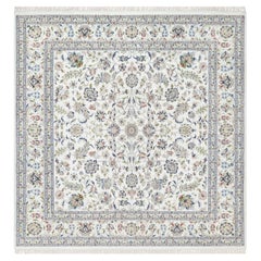 10'x10' White, Wool and Silk, Hand Knotted, 250 KPSI, Nain Design Square Rug