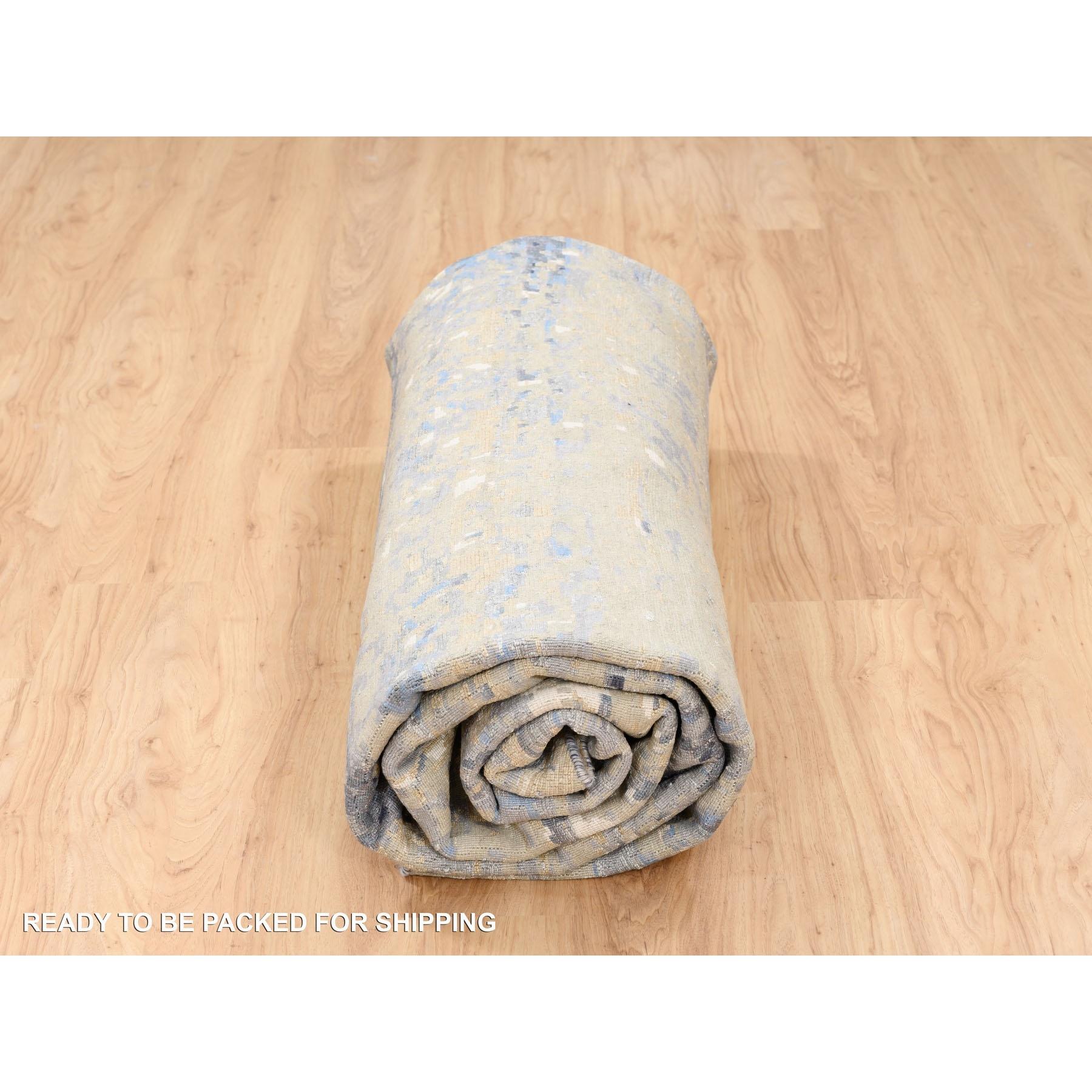 Tapis carré en laine et soie bleu abstrait avec design mosaïque noué à la main 10'x10'. en vente 2