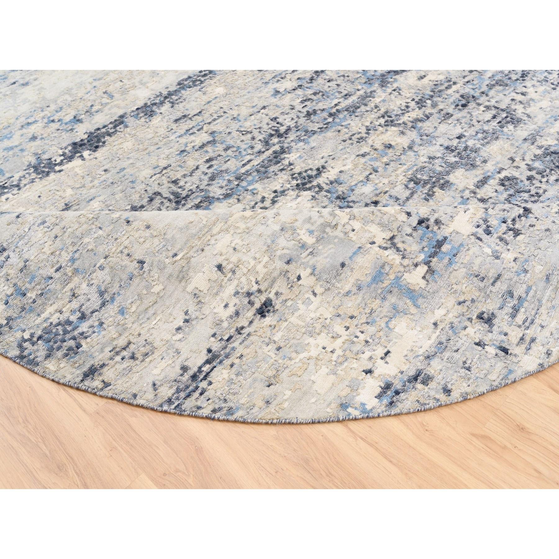 XXIe siècle et contemporain Tapis carré en laine et soie bleu abstrait avec design mosaïque noué à la main 10'x10'. en vente