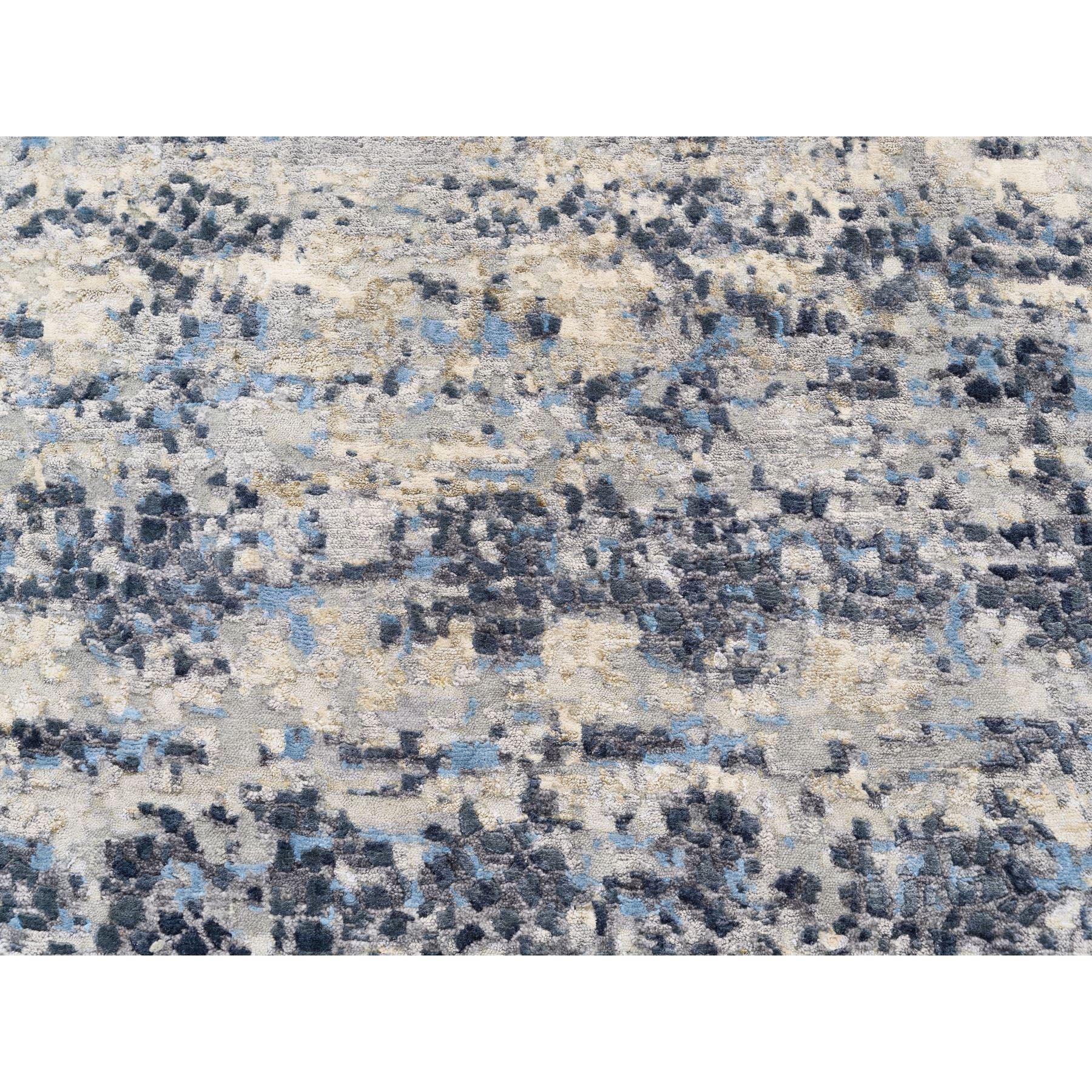 Tapis carré en laine et soie bleu abstrait avec design mosaïque noué à la main 10'x10'. en vente 1