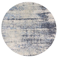 10'x10' Wool and Silk Blue Abstract with Mosaic Design Hand Knotted Square Rug