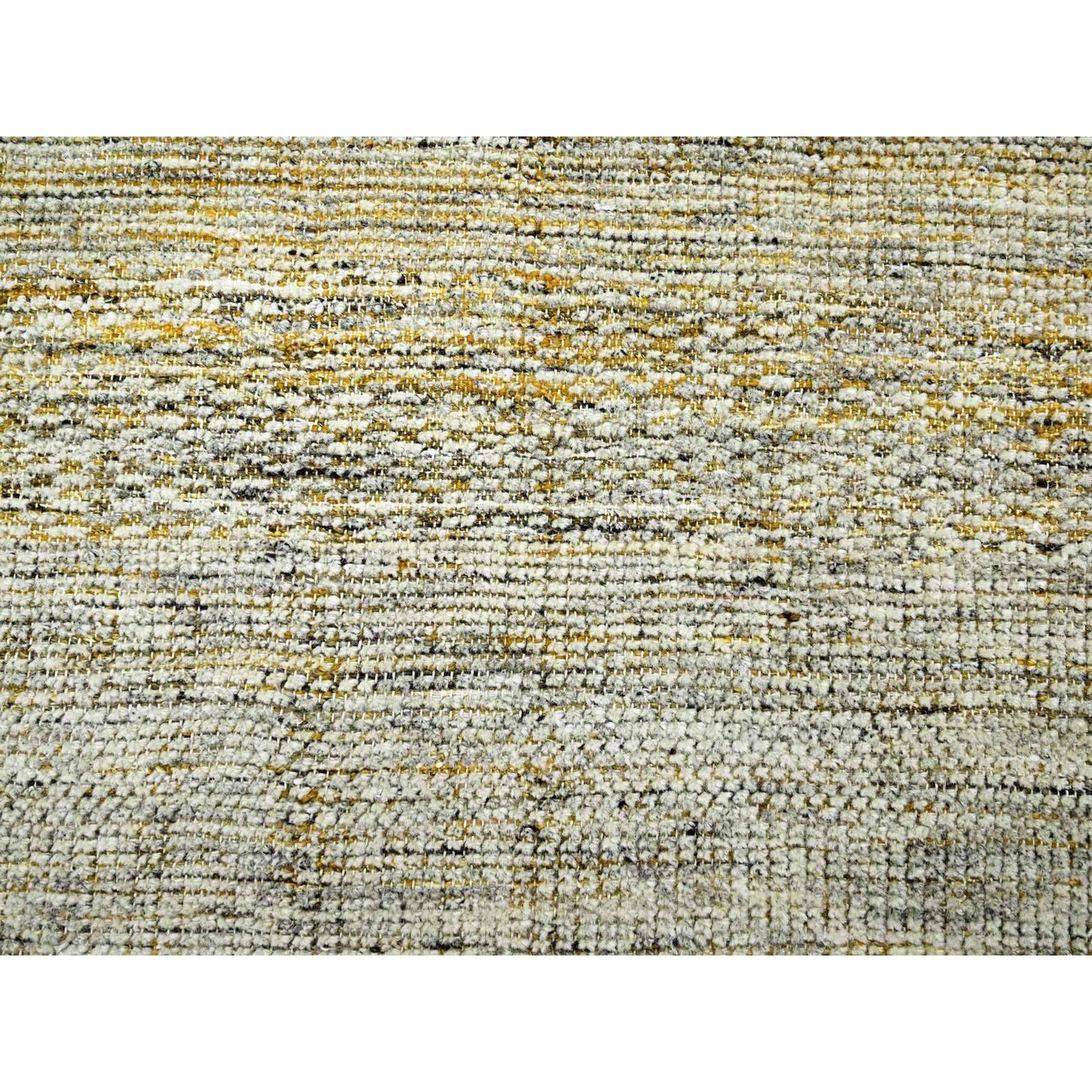 10'x10' Tappeto orientale rotondo giallo in pura lana ossidata con disegno di erba annodato a mano in vendita 1