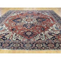 10'x11'7" Red Hand-Knotted Antique Farsian Serapi Squarish Good Cond Rug