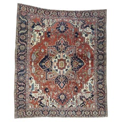 10'x11'7" Red Hand-Knotted Antique Farsian Serapi Squarish Good Cond Rug