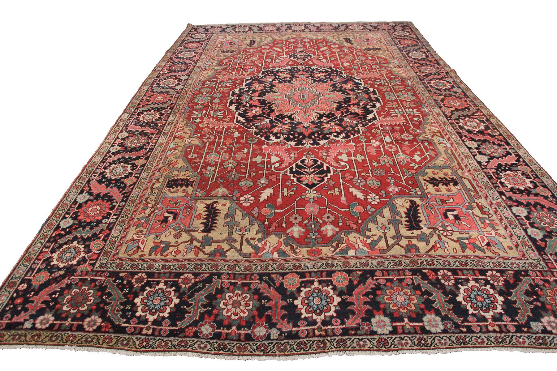 Rare Antique Heriz rug Persian Serapi carpet Tribal 
9'10
