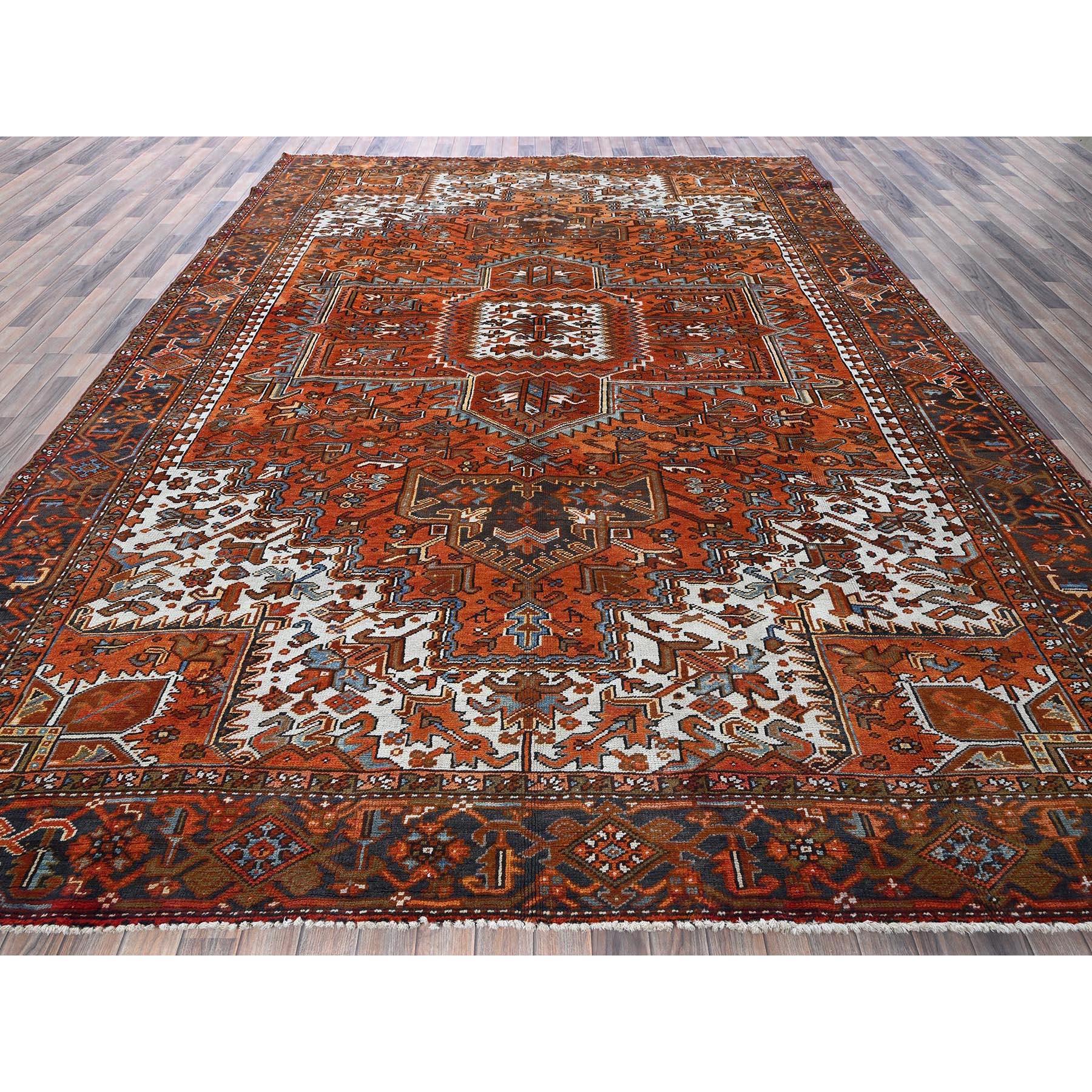 Heriz Serapi 10'x12' Burnt Orange Vintage Persian Heriz Hand Knotted Pure Wool Oriental Rug For Sale