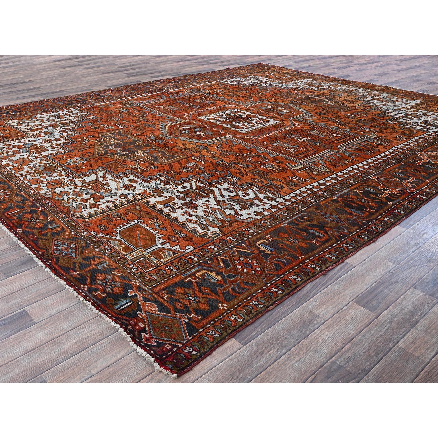 Hand-Knotted 10'x12' Burnt Orange Vintage Persian Heriz Hand Knotted Pure Wool Oriental Rug For Sale