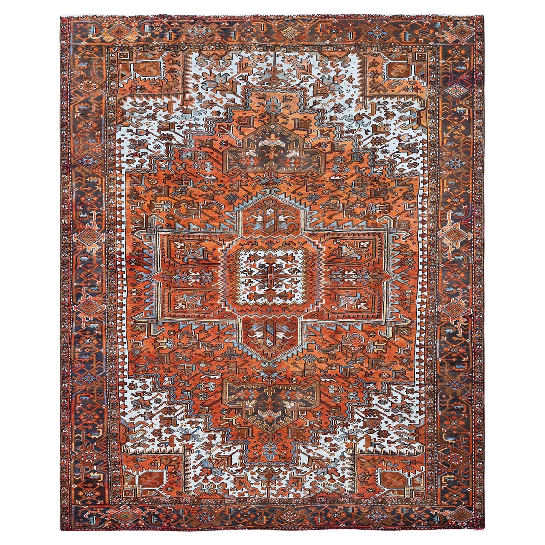 10'x12' Burnt Orange Vintage Persian Heriz Hand Knotted Pure Wool Oriental Rug
