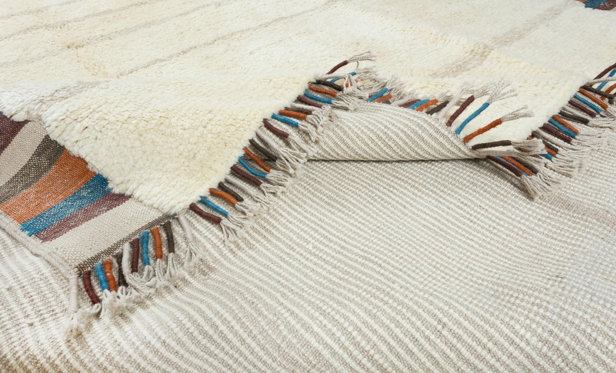 Hand-Woven 10x12 ft Handmade Turkish Wool Tulu Rug with Colorful Border, Custom Options Av. For Sale