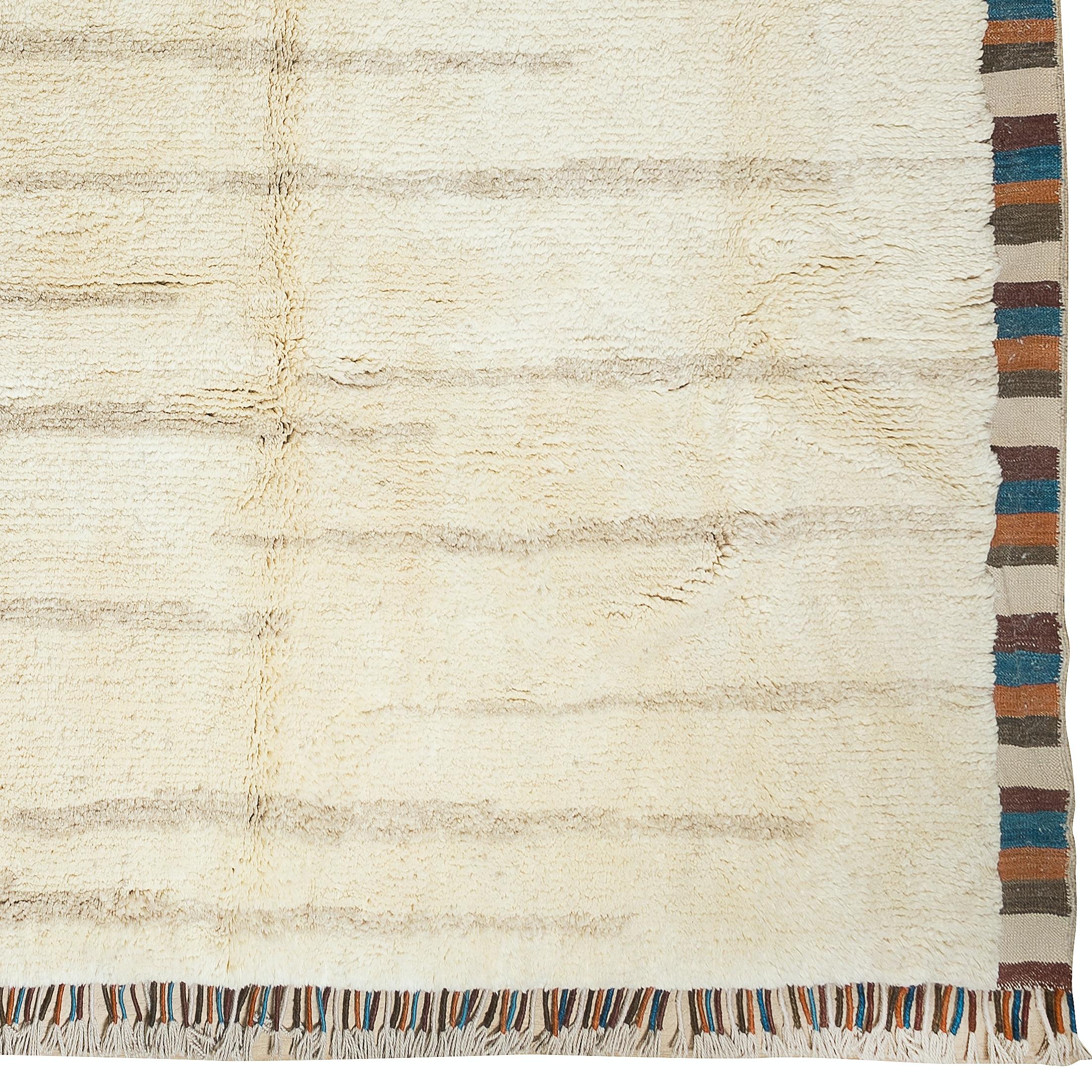 10x12 ft Handmade Turkish Wool Tulu Rug with Colorful Border, Custom Options Av. For Sale 2