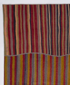 10x12 Ft Vintage Turkish Banded Kilim Rug, Handwoven in 3 Panels