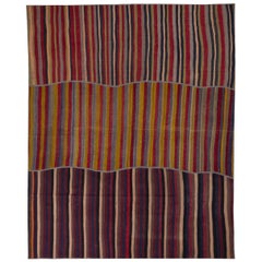 10x12 Ft Vintage Turkish Banded Kilim Rug, Handwoven in 3 Panels