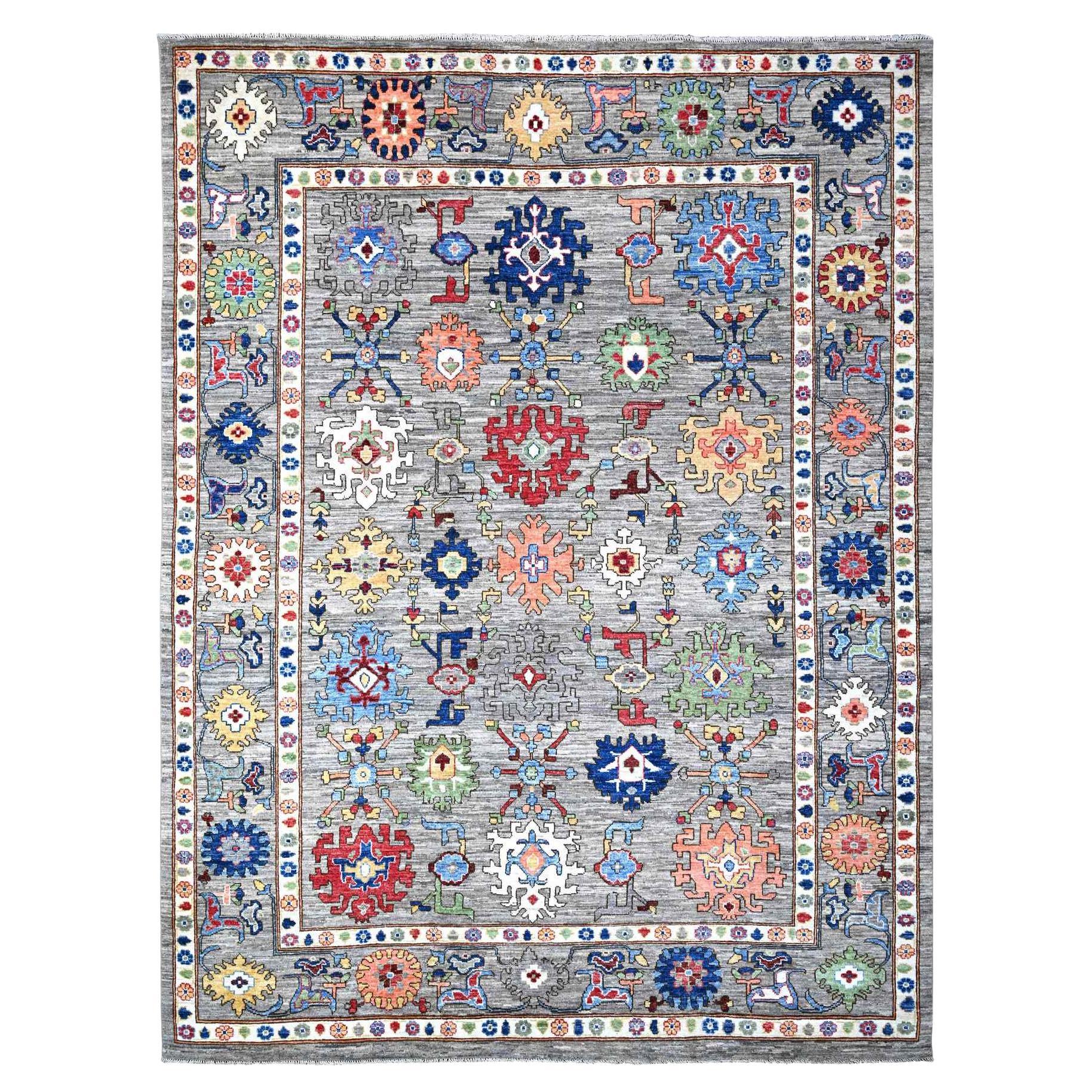 10'x12'10" Ice Gray Tapis d'Orient Angora Oushak à poils de laine et teintures végétales en vente