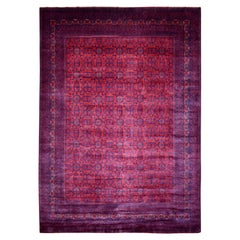 10'x12'10" Red Hand Knotted Soft Shiny Wool Afghan Khamyab Geometric Design Rug