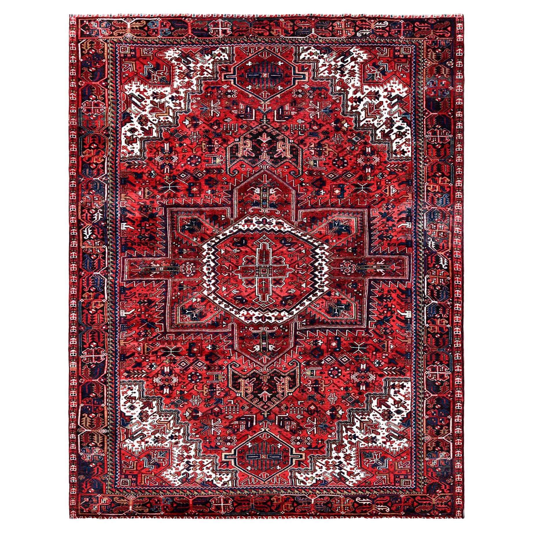 10'x12'10" Rouge écarlate Vintage Persan Heriz Tapis d'Orient 100% laine noué à la main