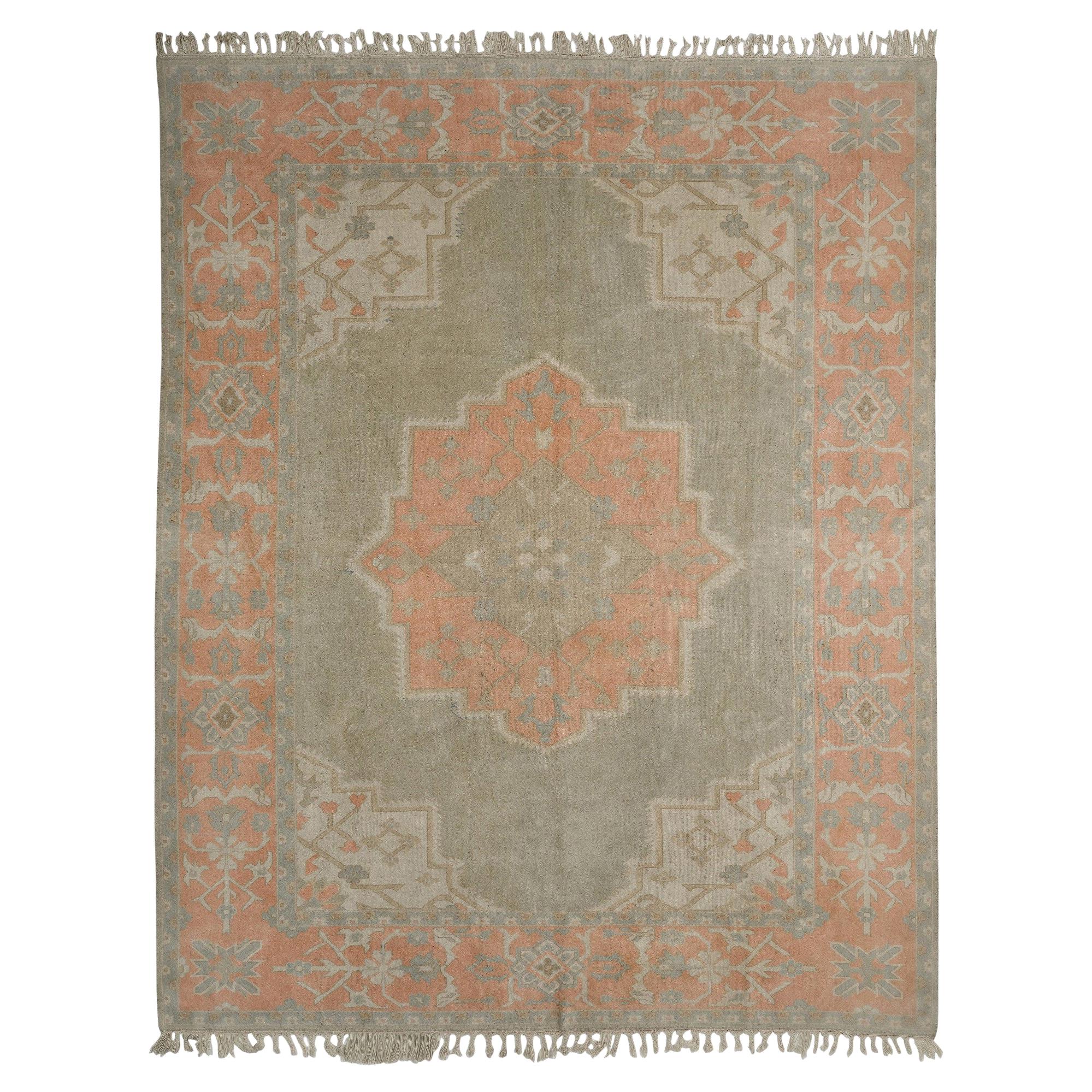 10x12.4 Ft Midcentury One-of-a-Kind Oushak Wool Rug in Soft Colors, Natural Dyes For Sale