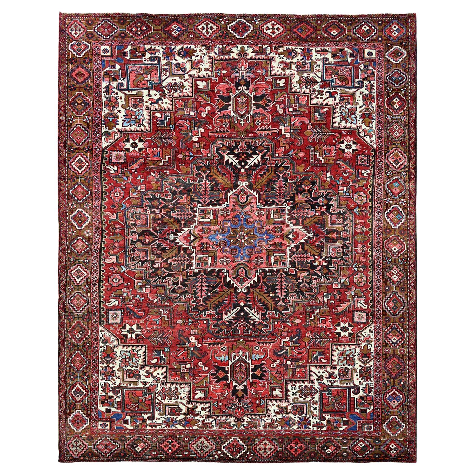 10'x12'4" Ruby Red Vintage Persian Heriz Hand Knotted Wool Clean Oriental Rug