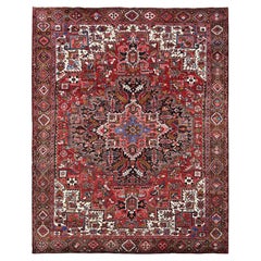 10'x12'4" Ruby Red Vintage Persian Heriz Hand Knotted Wool Clean Oriental Rug