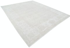 10x12.5 ft Tappeto Oushak annodato a mano. Tappeto con design floreale beige. 100% Lana