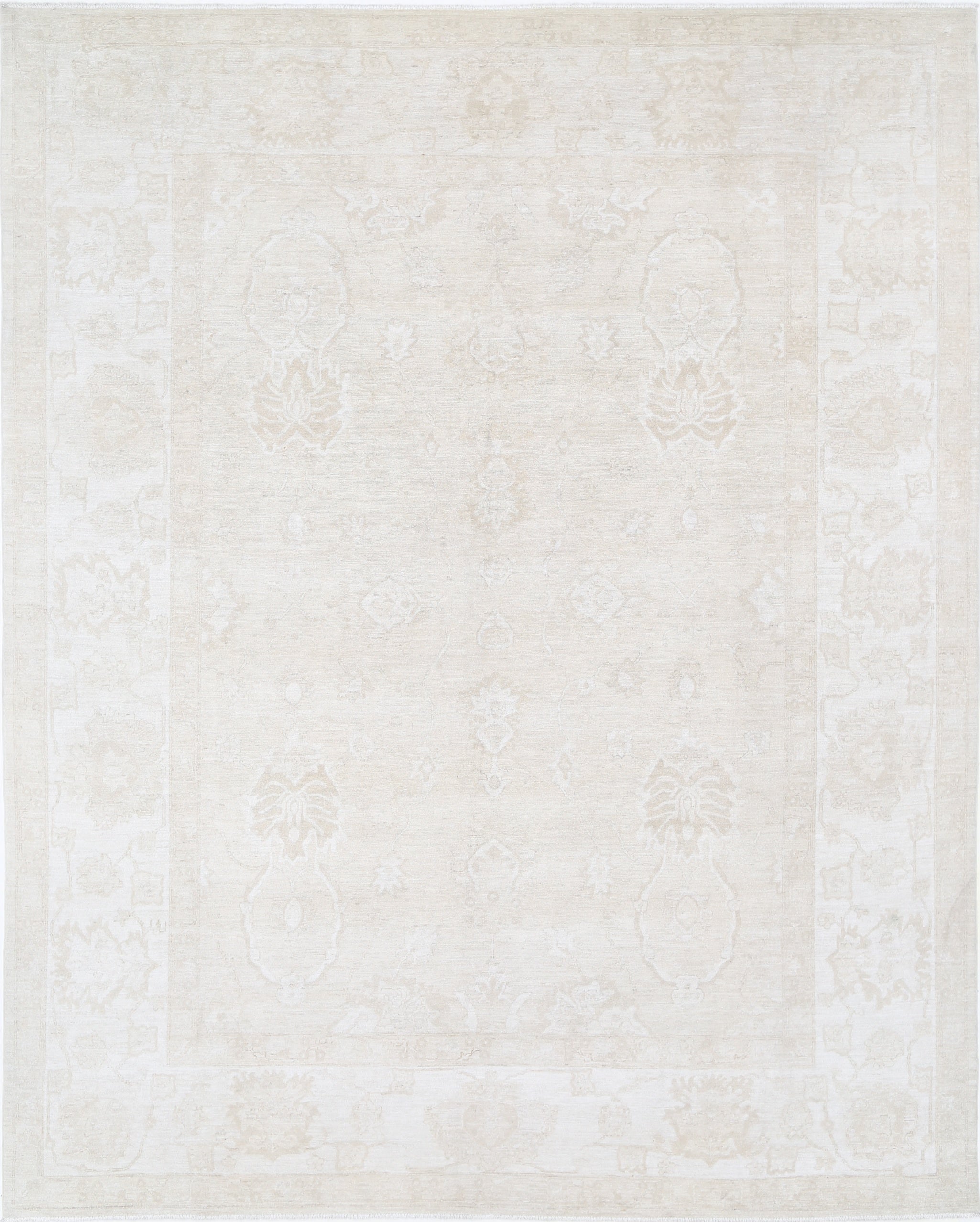 10x12.5 ft Hand Knotted Oushak Rug. Beige Floral Design Carpet. 100% Wool
