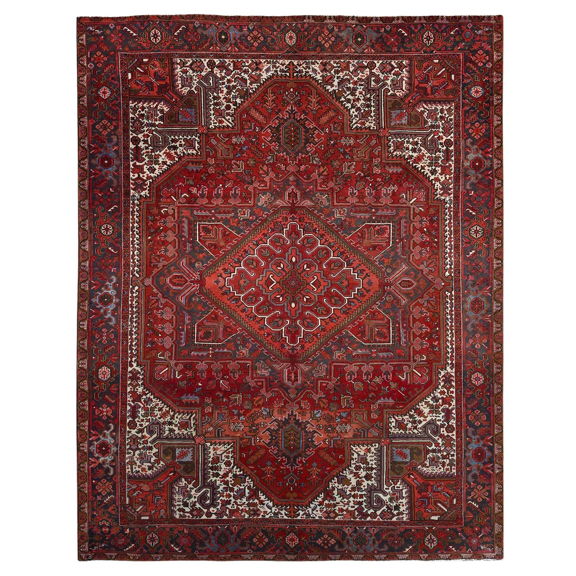 10'x12'5" Red Pure Wool Hand Knotted Semi Antique Persian Heriz Oriental Rug