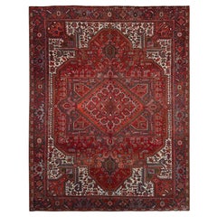 10'x12'5" Red Pure Wool Hand Knotted Semi Antique Persian Heriz Oriental Rug