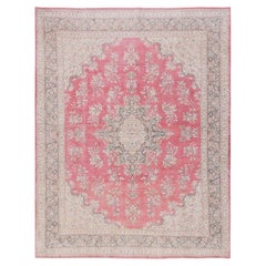 10'x12'7" Rouge Pink – Vintage-Teppich im zoroastrischen Tebraz-Stil, aus handgeknüpfter Wolle mit vollem Flor