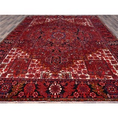 10'x12'8" Fire Brick Red With Asphalt Black Border Vintage Heris Oriental Rug